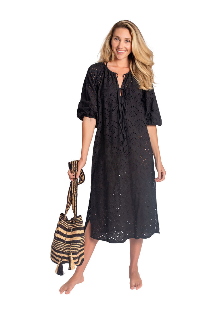St. Barth Beach Coverup - Black Organic Cotton Lace