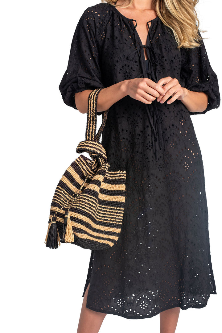St. Barth Beach Coverup - Black Organic Cotton Lace